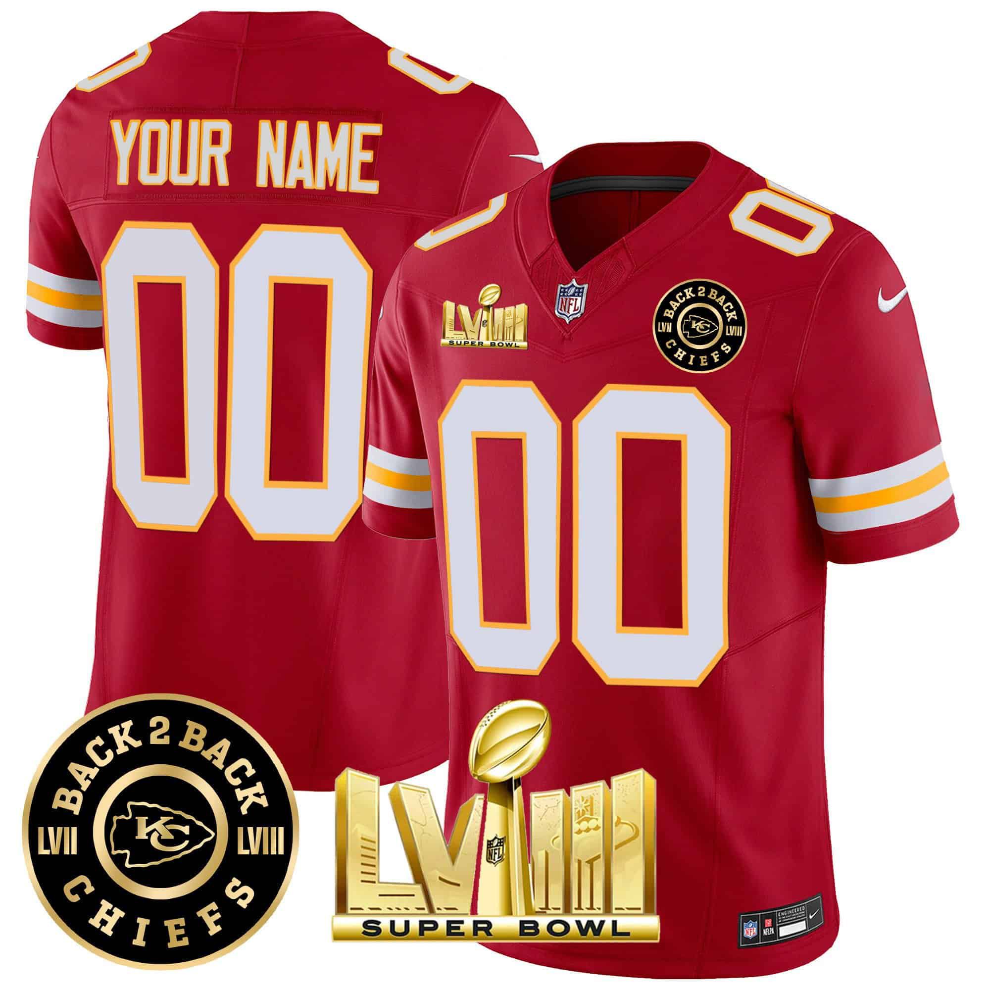 Men Kansas City Chiefs Red 2024 Nike Super Bowl LVIII & Back 2 Back Patch Vapor Custom NFL Jersey style 3